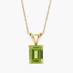 Peridot takes center stage in this emerald cut peridot pendant. This necklace is crafted in 14k gold, making it the perfect piece to wear on its own or layered for a maximalist look. Peridot Jewelry, Peridot Pendant, Jewelry Post, August Birth Stone, Center Stage, Emerald Cut, Semi Precious Gemstones, Gemstone Necklace, Birthstone