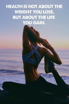 a woman sitting on top of a rock next to the ocean with a quote above her