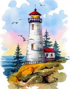 Paint by numbers by aanabanana Decoupage Printables, Watercolor Art Landscape, Drawing Hands, Lighthouse Painting, Canvas For Beginners, Canvas Painting Ideas, Drawing Faces, Water Colours, Easy Canvas Painting