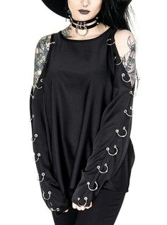 Casual Goth, Gothic Tops, Inked Shop, Oversized Style, Cold Shoulder Top, Vintage Wear, Goth Fashion, Fashion Killa