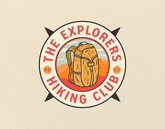 the explorer's hiking club logo is shown in this image, with an orange and yellow background