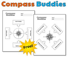 the compass buddies worksheet is shown in two separate sections, one with arrows and