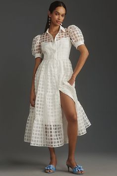 English Factory Organza Short-Sleeve Button-Front Midi Dress English Factory, Organza Fabric, Midi Maxi Dress, White Midi Dress, Anthropologie Dress, Dress Brands, Spring Outfits, New Dress, Casual Dresses