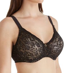 Luxuriously detailed sheer lace bra has a classic lingerie look. Made of polyamide and elastane. Seamless, unlined (unpadded), see-through, stretch lace underwire cup has a nude mesh side support sling to center breasts. Stretchy molded cups are perfect for breasts that are slightly uneven. Sewn-on picot edge elastic at neckline to maintain fit. Center - narrow, arched center panel features a goldtone metal Aubade ring charm with faux gem. Tall, seamless sides and back are lined with fine nude m Full Coverage Lace Nursing Bra With Delicate Lace, Delicate Lace Full Cup Nursing Bra, Lace Nursing Bra With Medium Bust Support, Fitted Lace Nursing Bra With Delicate Lace, Elegant Lace Nursing Bra With Lace Trim, Elegant Underwire Nursing Bra With Lace Trim, Elegant Nursing Bra With Lace Trim And Underwire, Elegant Full Cup Nursing Bra With Delicate Lace, Elegant Full Cup Lace Nursing Bra