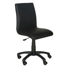 a black office chair with wheels on an isolated white background