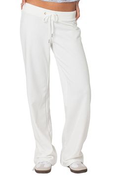 Feel the comfort of these relaxed-fit sweatpants cut from a supersoft cotton blend with straight legs. Elastic/drawstring waist 50% cotton, 50% polyester Machine wash, dry flat Imported Straight Joggers, Cotton Straight Joggers For Lounging, Solid Straight Leg Sweatpants For Relaxation, Straight Leg Joggers With Drawstring For Loungewear, Straight Leg Drawstring Joggers For Loungewear, Comfortable Straight Sweatpants With Drawstring, White Wide Leg Sweatpants For Lounging, Relaxed Straight Sweatpants With Drawstring, Relaxed White Leisure Bottoms