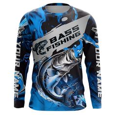 a long sleeve shirt with an image of a bass fishing on the front and back