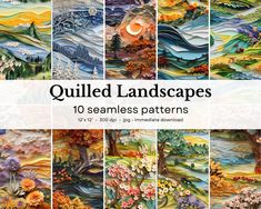 quilted landscapes with flowers and trees on them