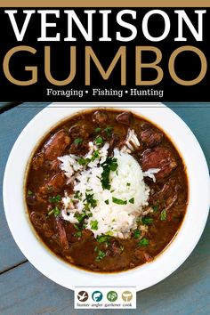 the book cover shows a bowl of gumbo with rice and garnish on top