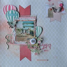 a scrapbook page with an image of hot air balloons