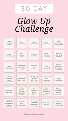 30 Day Glow Up Challenge, Vision Board Book, Glow Up Challenge, Self Care Bullet Journal, Day Glow, Get My Life Together, Self Confidence Tips, Confidence Tips