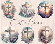 Christian Easter Art, Flower Cottagecore, Christ Centered Easter, Abc Art, Cross Png, Watercolor Cross, Diy Invitation, Soft Watercolor, Christian Images