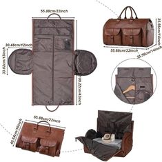 three different types of bags with measurements