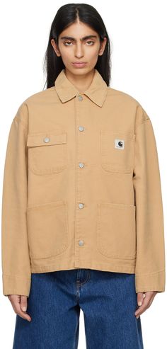 Organic cotton canvas jacket. · Corduroy spread collar · Button closure · Logo patch at chest · Flap pocket and patch pockets · Adjustable two-button barrel cuffs · Unlined Supplier color: Bourbon Beige Cotton Shacket With Buttoned Pockets, Beige Cotton Shacket With Buttons, Brown Cotton Shacket With Buttons, Cotton Shacket With Button Cuffs And Lapel Collar, Beige Cotton Outerwear With Patch Pockets, Cotton Utility Jacket With Button Cuffs, Beige Cotton Utility Jacket With Patch Pockets, Brown Cotton Utility Jacket With Patch Pockets, Beige Cotton Shacket With Pockets