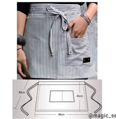 a woman is wearing an apron and has her hands on the waist, while she's measuring out how to measure it