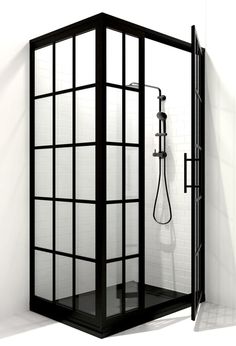 a black and white photo of a shower