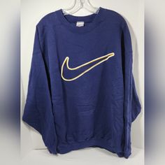 Nwot Vintage Nike Men's Swoosh Pullover Sweatshirt *Rare* Size: Extra Large Color: Navy Blue With Yellow Nike Logo! Measurements In Pictures Above! I Will Ship This Item Out Via Usps Priority Mail 2-5 Day Mail With A Tracking Number For Confirmation I Ship Items Out Every Day So Expect A Quick Delivery! Please Feel Free To Ask Any Questions You May Have I Answer Most Questions Within 4 Hours During Business Hours Eastern Time!! Shipping: All Items Are Picked Up From Our Warehouse Either Same Bus Nike Blue Sporty Sweatshirt, Nike Blue Crew Tops, Blue Crew Sweatshirt For Sports, Nike Navy Tops For Streetwear, Blue Sporty Sweater For Sports, Sporty Blue Sweater For Sports, Vintage Nike Hoodie, Nike Crewneck Sweatshirt, Silly Clothes