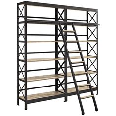 a metal and wood bookcase with four shelves