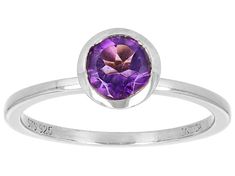 0.72ct Amethyst Rhodium Over Sterling Silver Ring. Measures Approximately 0.29"L x 0.29"W. Not Sizeable. Classic Purple Round Band Ring, Classic Amethyst Round Cut Birthstone Ring, Classic Amethyst Birthstone Ring With Round Cut, Round Amethyst Birthstone Ring In Fine Jewelry Style, Brilliant Cut Amethyst Ring In White Gold, White Gold Amethyst Ring With Center Stone, White Gold Amethyst Ring With Brilliant Cut, White Gold Amethyst Ring With Round Cut, White Gold Amethyst Ring Round Cut