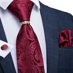 Boutique Men's Tie Purple Red Wedding, Men Tie, Luxury Ties, Tie For Men, Red Paisley, Cufflink Set, Men's Tie, Red And Teal, Amaranth