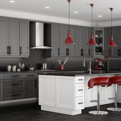 Red Kitchen Decor, Rta Kitchen Cabinets, Dark Kitchen Cabinets, Dark Cabinets, Red Kitchen