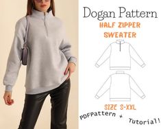 a women's pullover sweater sewing pattern with zippers