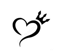 a black and white drawing of a heart with a crown on it's side