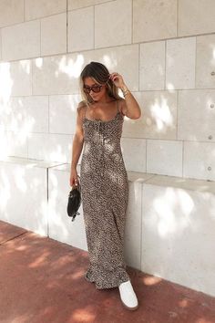 The Go For It Cheetah Print Maxi Dress combines style and comfort in one versatile piece! Its adjustable straps and front tie detail add a touch more elegance! Free US shipping! Cheetah Dress Outfit, Sorority Rush Outfits, Rush Outfits, Comfy Sneakers, Gameday Dress, Cheetah Dress, Loungewear Dresses, Outfit Plan, Casual White Dress