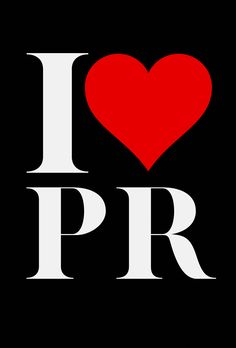 the word i love pr is written in white and red with a heart on it