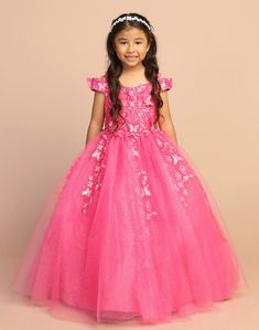 Color: Hot Pink 3D Butterfly Pageant Dress Penny Girl, Girls Wedding Shoes, Baby Christening Outfit, Pageant Shoes, Girls Communion Dresses, Girls Ball Gown, Butterfly Applique, Toddler Flower Girls, Flower Girl Shoes