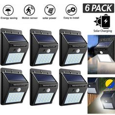 6 pack solar powered motion sensor outdoor wall light