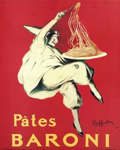 an advertisement for pasta with a woman holding a plate full of spaghetti on it's back