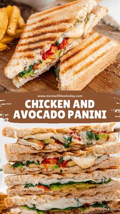 grilled chicken and avocado panini on a cutting board