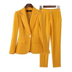 NAVIA SUITS Women's Elegant Stylish Fashion Office Blazer Jacket & Pants Yellow Suit Set Womens Blazer Coat, Blazer Suit Women, Yellow Suit, Casual Professional, Pea Coats Women, Ladies Blazer, Fashion Office, Style Blazer, Business Style