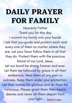 a poem with the words daily prayer for family