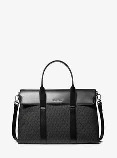 The Cooper briefcase is made from Signature logo-print canvas with contrasting trim, striking the perfect between smart and laid-back. Despite its slim profile, the interior features an array of pockets to keep your essentials organized, and it comes with a detachable shoulder strap for hands-free wear. Use it to carry everything you need for a day at the office. Black Coated Canvas Briefcase For Business, Modern Black Briefcase With Leather Trim, Modern Briefcase In Coated Canvas, Classic Business Shoulder Bag With Logo, Classic Shoulder Bag With Logo For Business, Modern Coated Canvas Briefcase For Business, Business Briefcase With Leather Trim In Black, Black Leather Trim Briefcase For Business, Black Leather-trimmed Briefcase For Business