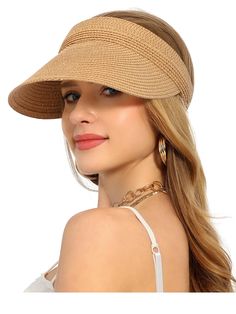 PRICES MAY VARY. Wide Brim Visor Hat:The length of brim is 5.5",Large brim provides you with more comprehensive UV protection;Women's sun hats have UPF 50+ sun protection function Adjustable Women Sun Hat:One size fit most of Women,adjustable closure on the back of the women straw hat is very soft,the high quality elastic drawstring will not stick to the hair,making the sun hat easier to put on and take off High Quality Straw Hat:This straw hat is made of 100% paper,it is tightly woven to ensure Packable Beach Season Hat, One Size Fits Most, Lightweight Beach Hats For Vacation, Casual Wide Brim Visor For Travel, Packable Sun Hat For Beach Season, Lightweight Packable Sun Hat For Summer, Casual Brimmed Visor For Travel, Casual Brimmed Travel Visor, Adjustable Packable Sun Hat For Sunbathing, Lightweight Beach Visor Hat