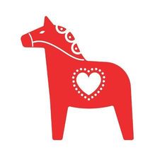 a red horse with a heart on it's tail is standing in front of a white background