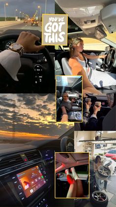 the inside of a car with pictures of people driving and texting you've got this