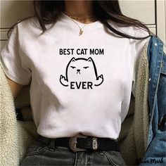 Olivia Mark - Casual Cat and Dog Printed Round Neck Short Sleeve T-Shirt Shirt Designs For Women, Printed Tshirt Women, Dog Gift Box, White And Black Cat, Female Cat, Slogan Shirts, White Clothes, Simple Graphic, Cat T Shirt