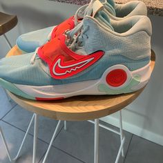 These Shoes Are Brand New Without The Box. They Were Store Display Models And Have Been Tried On But Never Worn. Actual Shoes Are Shown Here That You Will Be Receiving. Light Blue Mid-top Sneakers With Rubber Sole, Light Blue Lace-up Basketball Shoes With Rubber Sole, Light Blue Lace-up High-top Sneakers For Sports, Casual Nike Basketball Shoes With Rubber Sole, Blue Mid-top Sneakers With Rubber Sole, Light Blue Custom Sneakers For Sports With Rubber Sole, Light Blue Sports Sneakers With Rubber Sole, Light Blue Sneakers For Sports With Rubber Sole, Blue Skate Shoes With Rubber Sole For Light Sports