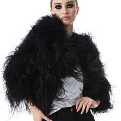 Alice + Olivia Kidman Feather Jacket Size M Luxury Long Sleeve Outerwear With Feather Trim, Fall Long Sleeve Blazer With Feather Trim, Luxury Feather Trim Outerwear For Fall, Luxury Feather Trim Fall Outerwear, Feathered Long Sleeve Blazer For Fall, Chic Black Fur Coat With Feather Trim, Chic Long Sleeve Feathered Outerwear, Elegant Winter Feathered Outerwear, Feathered Long Sleeve Evening Outerwear