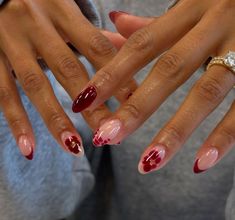 The Marias Inspired Nails, Red Gel X Nails Almond, Heart Aura Nails, Almond Croc Nails, Red Detail Nails, Spain Nails Design, Nails Street Style, Nails For Spain