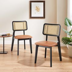 two chairs sitting next to each other on top of a hard wood floor