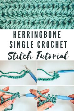 instructions to crochet the herringbone single crochet stitch in this video