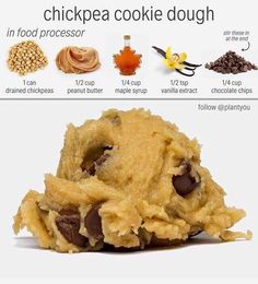 an info sheet describing how to make chickpea cookie dough with ingredients and instructions