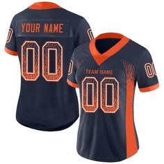 women's custom football jersey with your name and number on the front in orange