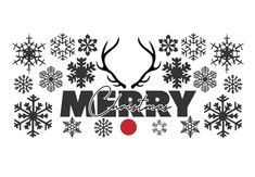 merry christmas with deer and snowflakes on white background, eps 8x8