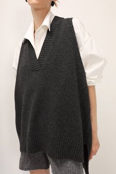 storets.com Lyla Oversized Knit Vest Oversized Knit Vest, Oversize Knit, Knit Vest, Knitting Materials, Black Charcoal, Vest Dress, Asymmetric Hem, Wool Blend, Knitted Sweaters