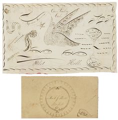 two envelopes with designs on them, one has a bird and the other has a circle